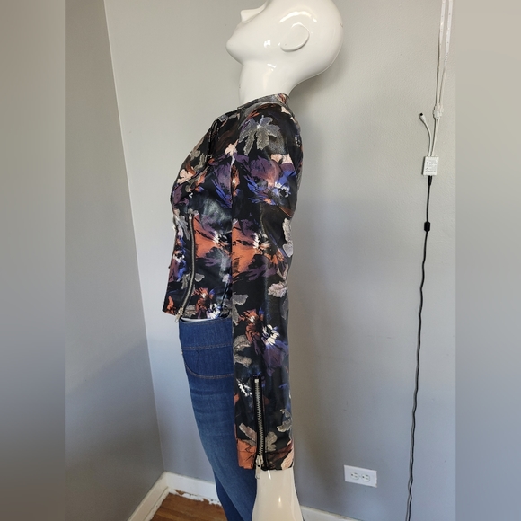 Another Story Leaf Print Moto Jacket, VGUC, Size XS - Picture 5 of 9